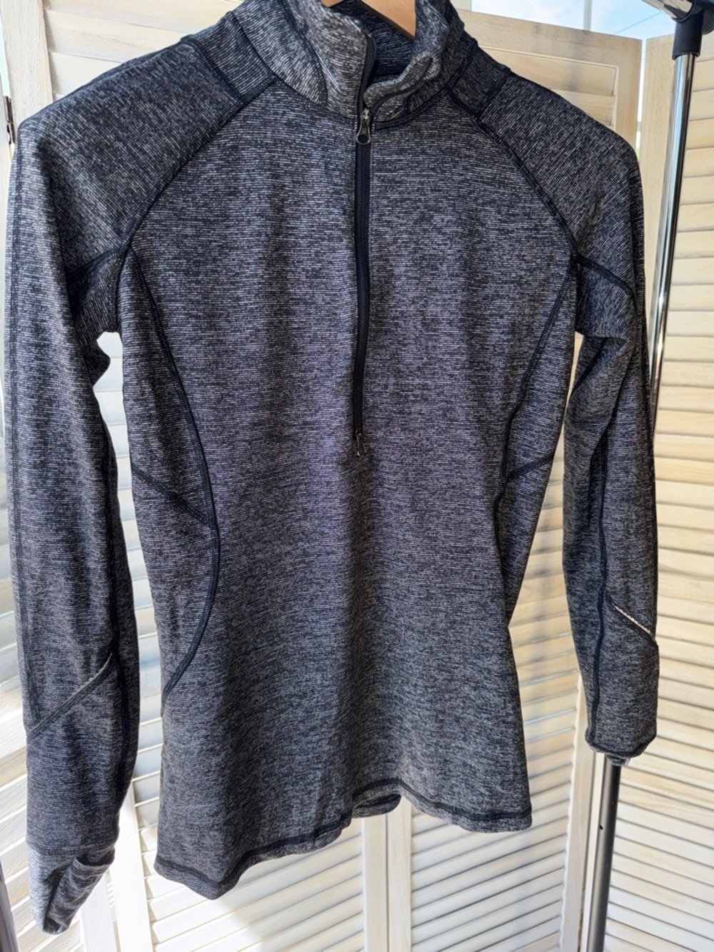 Lululemon Race Your Pace Half Zip Pullover Grey Space Dye Thumbholes Sz 8